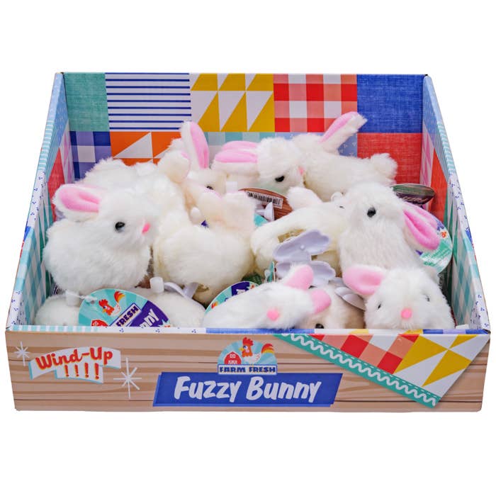 Farm Fresh White Fuzzy Bunny Wind Ups, Spring, Easter
