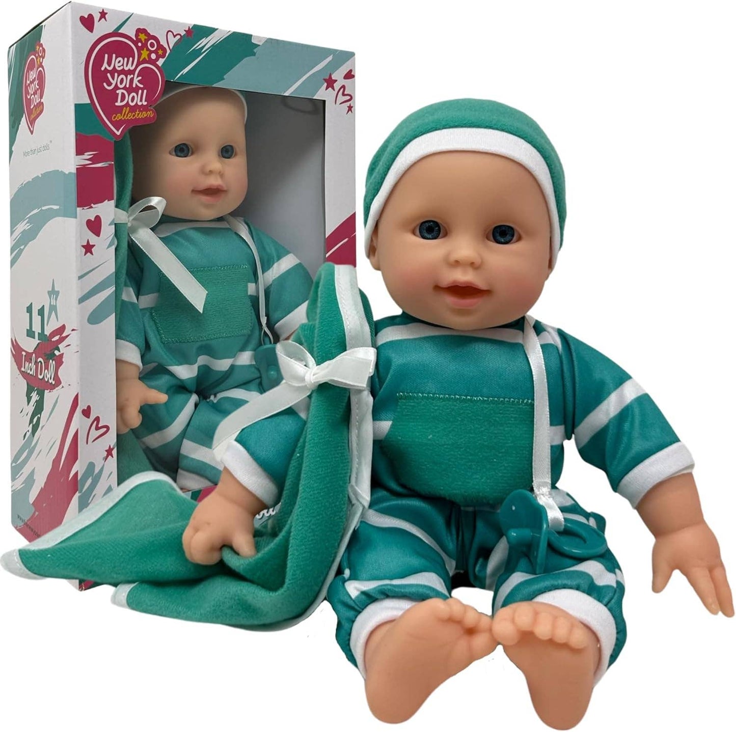 The New York Doll Collection 11" Doll Striped W/ Pacifier