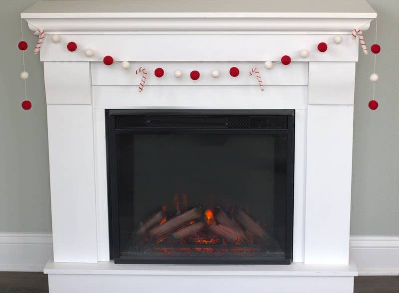 Candy Cane Christmas Felt Ball Garland - Red White