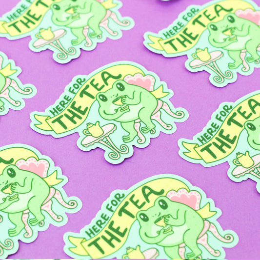 Here for the Tea Frog Gossip Laptop Decal Vinyl Sticker