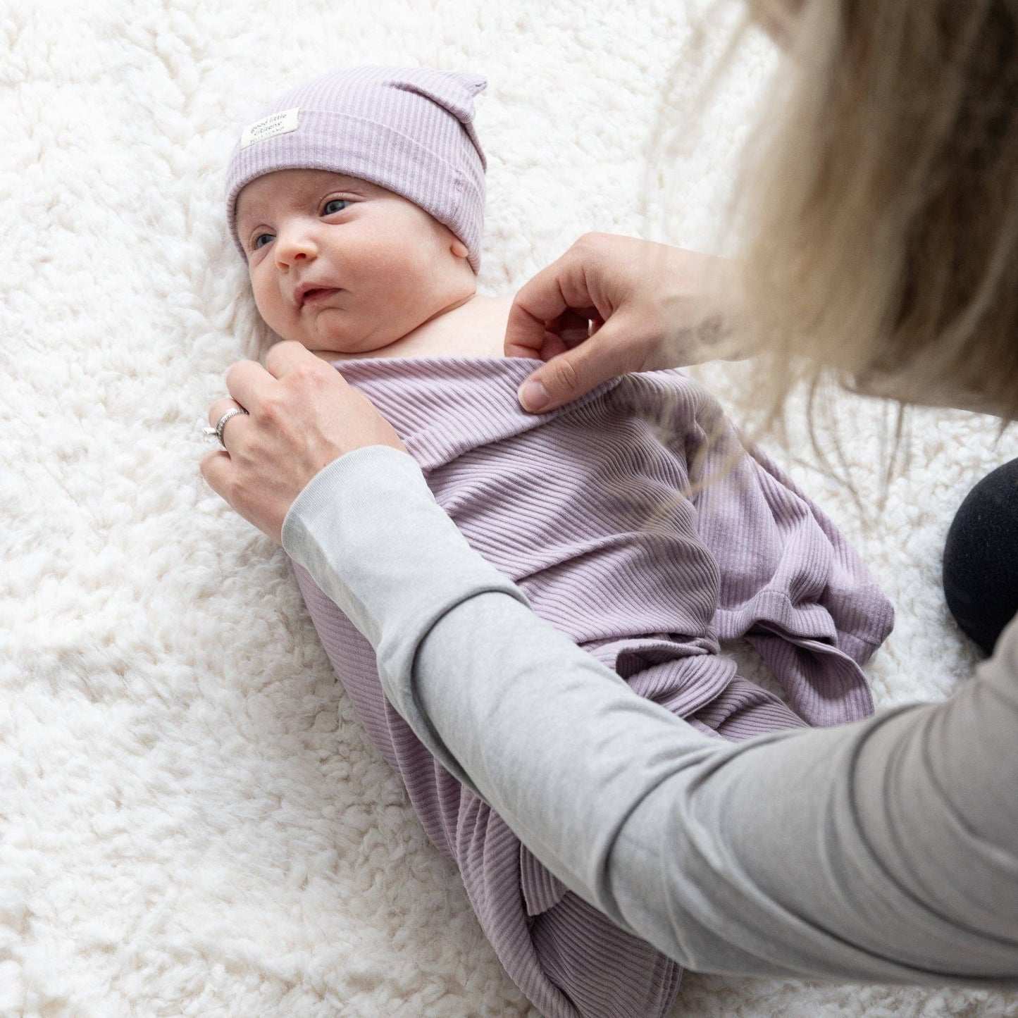Orchid Rib Swaddle & Beanie Set