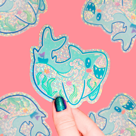 Shark Ocean Dreamy Liquid  Vinyl Sticker (Glitter)