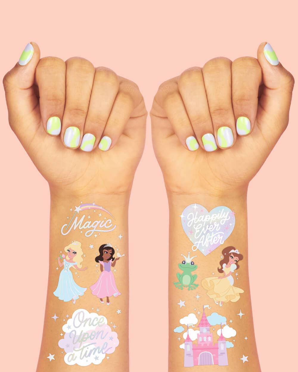 Pastel Princess Party Foil Kids Temporary Tattoos,Bday Favor