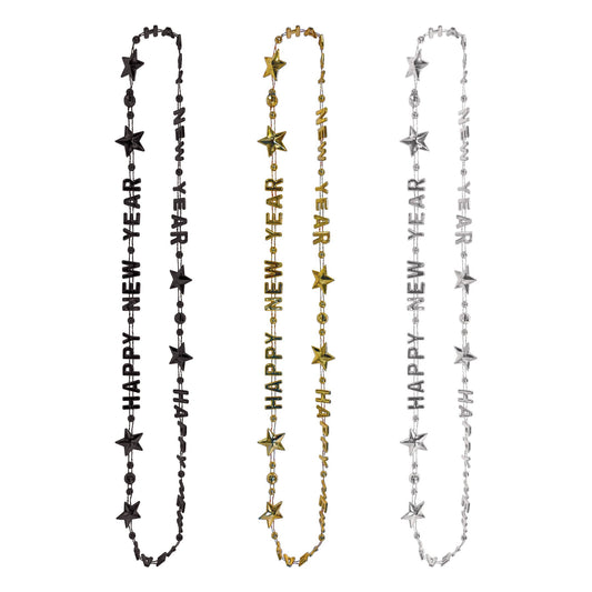 Black, Gold, and Silver Happy New Year Beads-Of-Expression