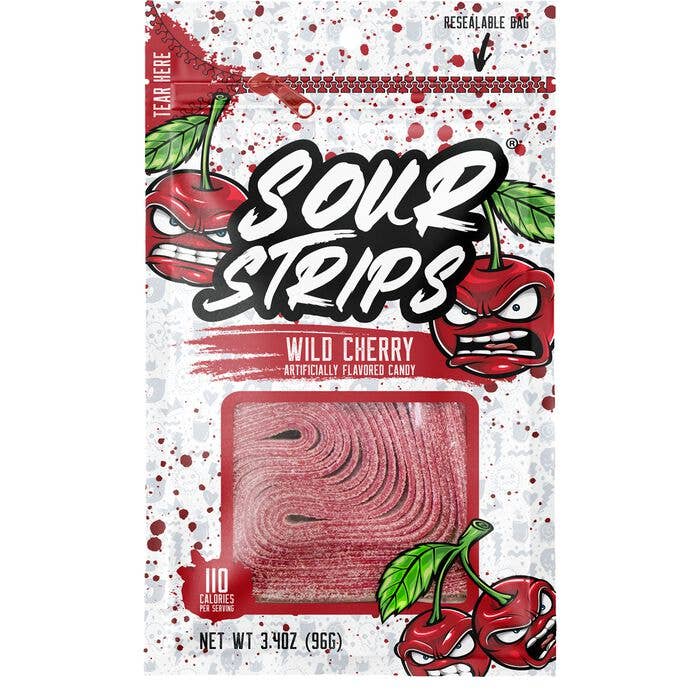 Sour Strips Wild Cherry 3.4oz Peg Bag, 12ct