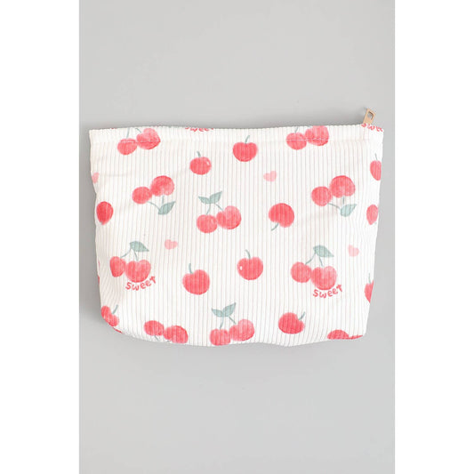 CHERRY CORDUROY MAKEUP TRAVEL POUCH