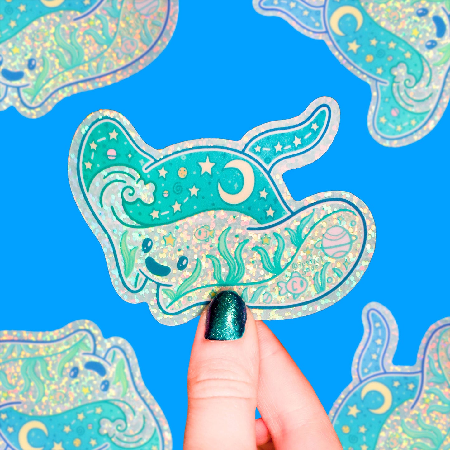 Stingray Ocean Dreamy Liquid  Vinyl Sticker (Glitter)