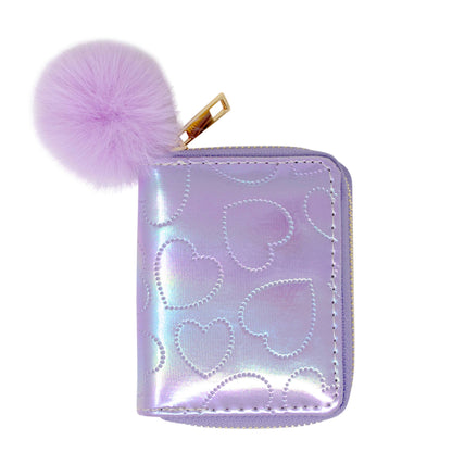 Shiny Dotted Heart Wallet: Pink