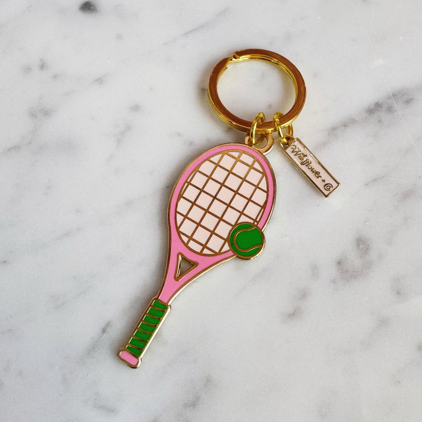 Tennis Racket Enamel Keychain, ALL COLORS