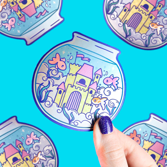 Goldfish Castle Art Glitter Vinyl Sticker