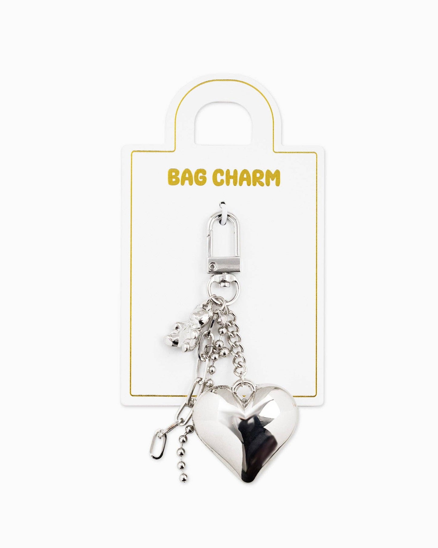 Puffy Heart, Bear, Linear Metal Chain Bag Charm Keychain
