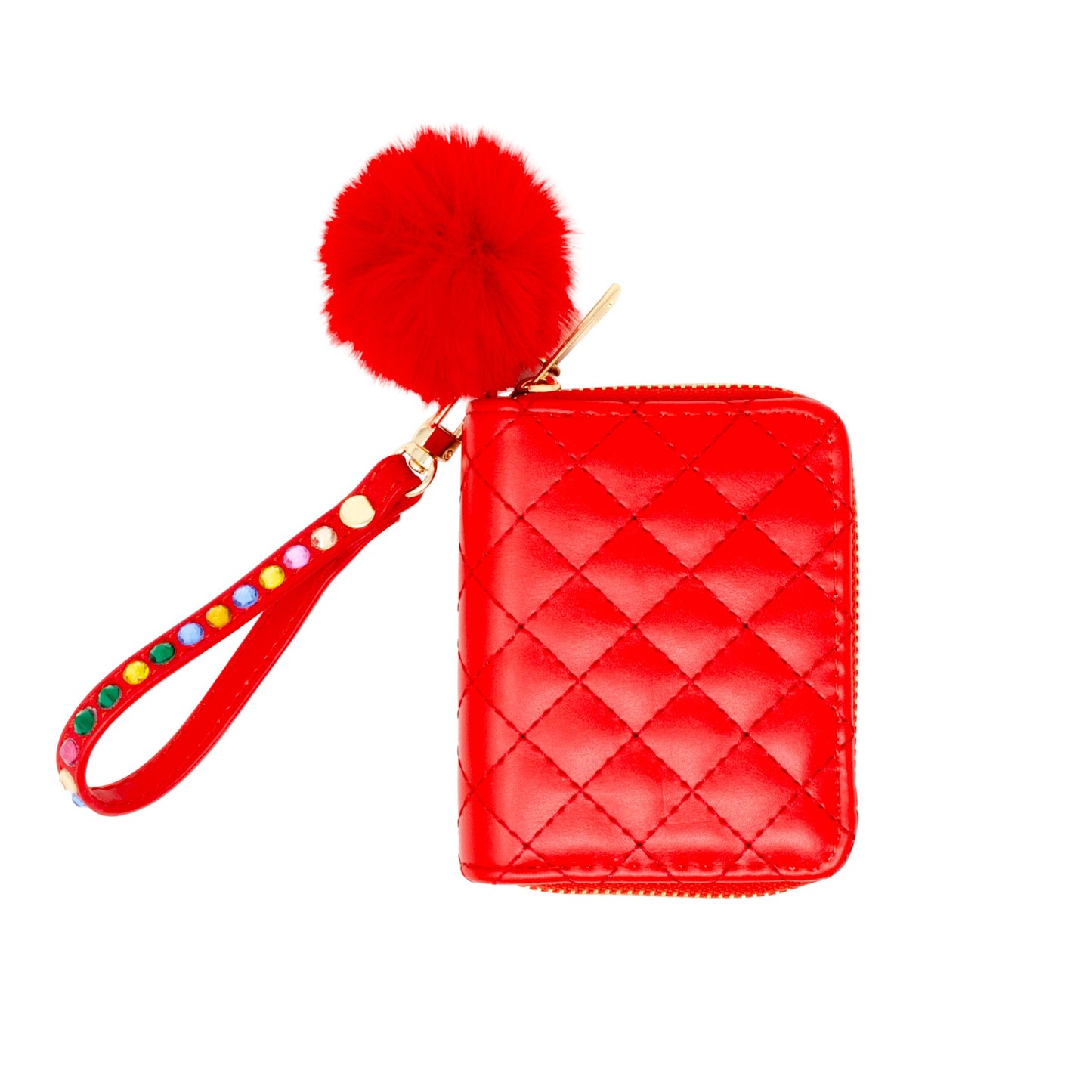 Quilted Rhinestone Strap Wallet