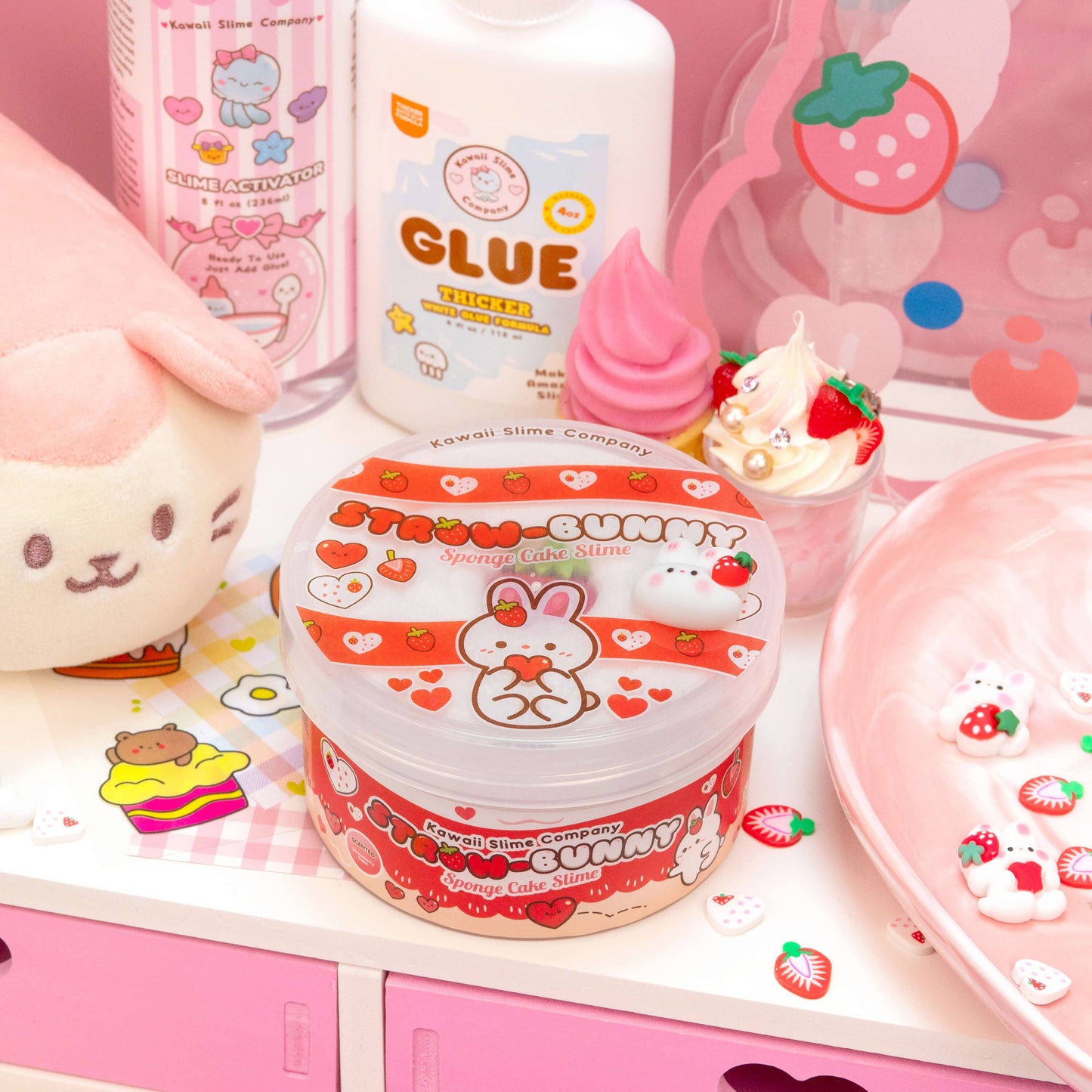 Straw-Bunny Sponge Cake Cloud Slime (4pcs/case)
