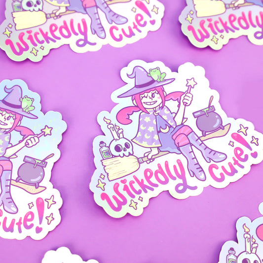 Wickedly Cute Witch Girl Halloween Holographic Vinyl Sticker