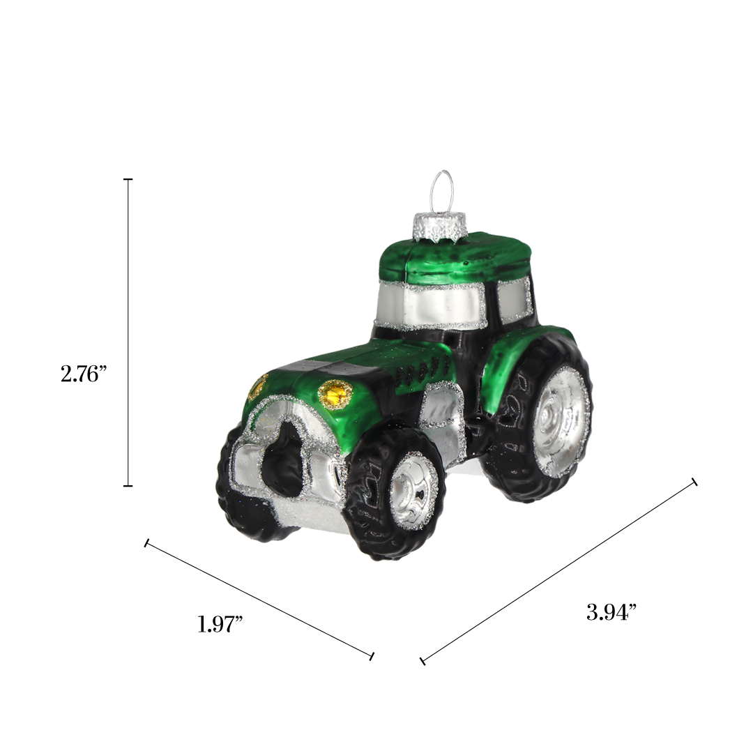 Green Tractor, Hand Painted Glass Christmas Ornament 2025