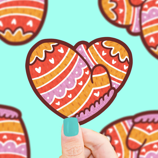 Heart Shaped Mittens Winter Season Vinyl Sticker