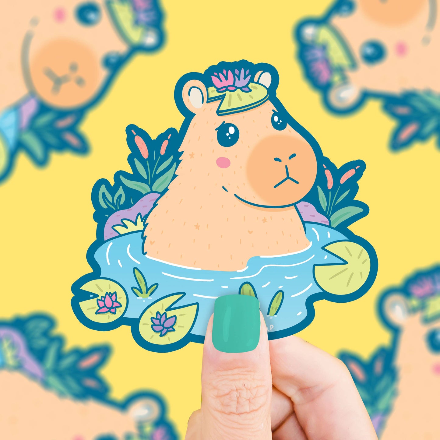 Capybara Pond Animal Springtime Cute Vinyl Sticker