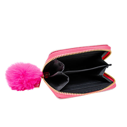 Shiny Dotted Heart Wallet: Hot Pink