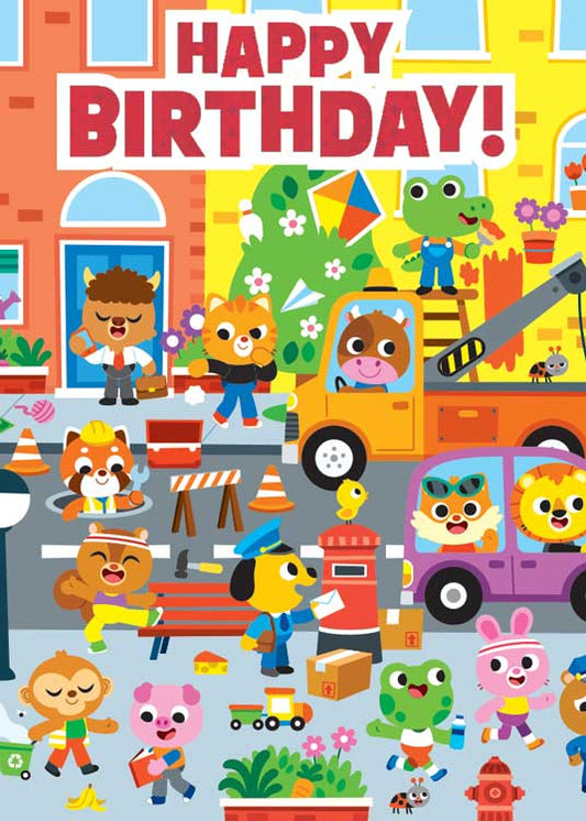 Birthday Note Cards - Busy Town Birthday - Foil