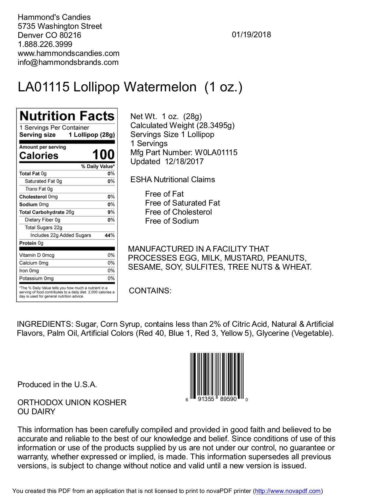 Handmade Lollipop - Watermelon - 1 oz