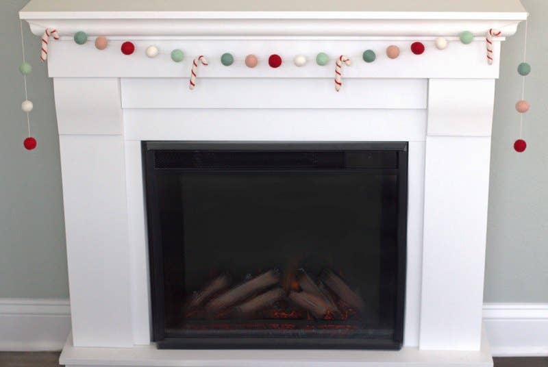 Candy Cane Christmas Felt Ball Garland - Pastel