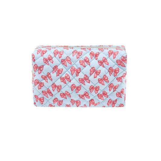 Karma Blue Bow Travel Quilted Makeup Cosmetic Vanity Bag