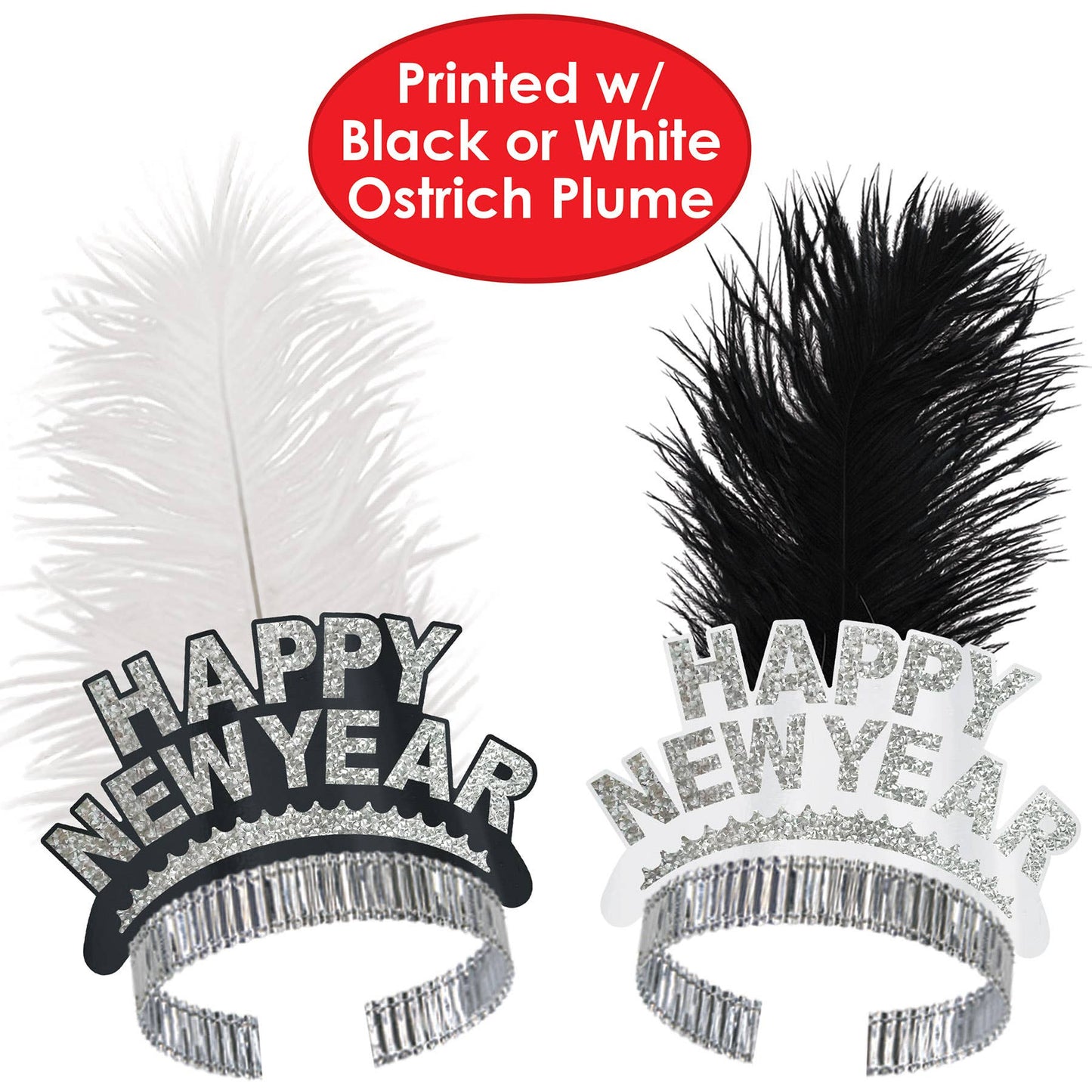 Chicago Swing Tiaras with Feather, Black, White, Silver