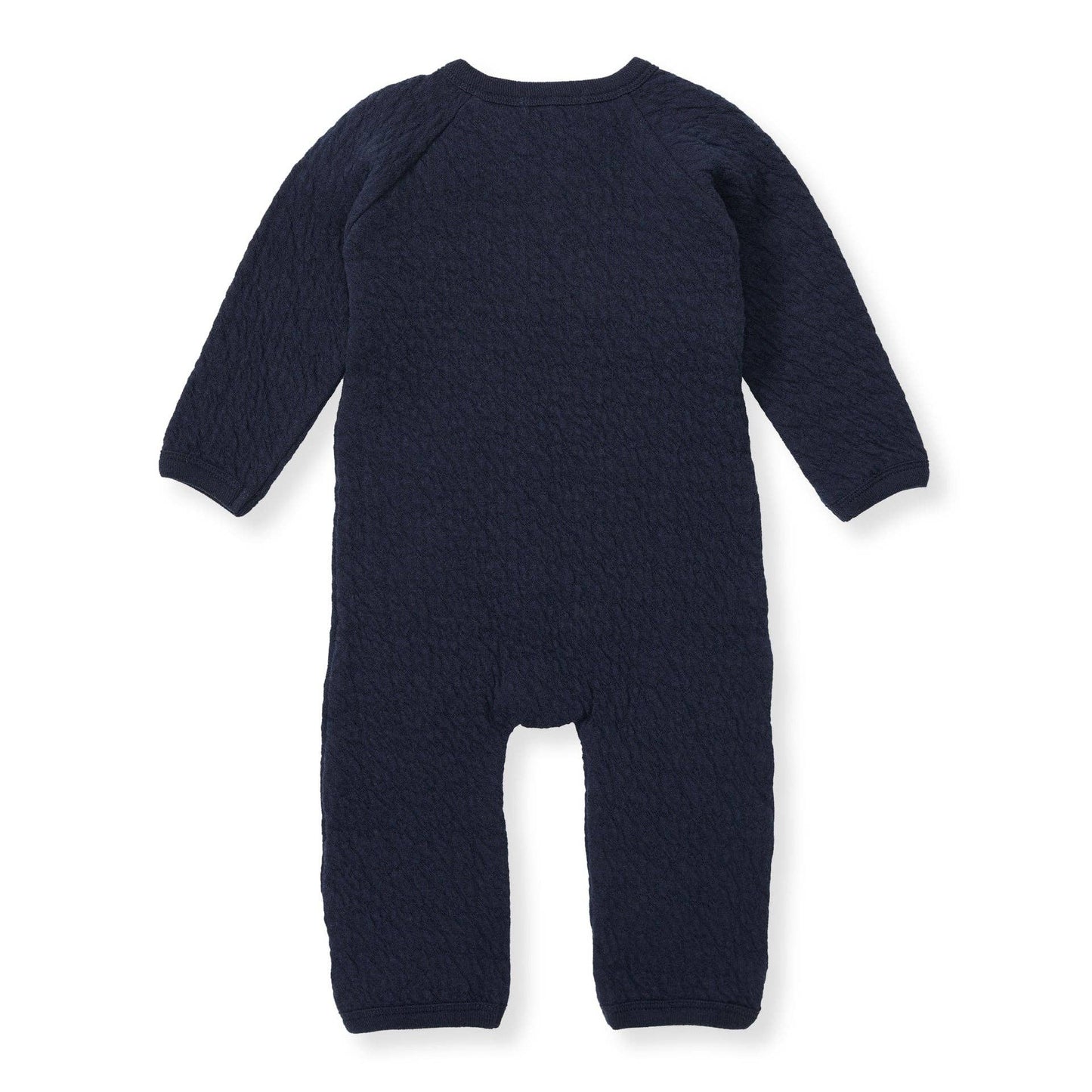 Organic Cotton Quilted Bee Wrap-Front Baby Jumpsuit - Midnight