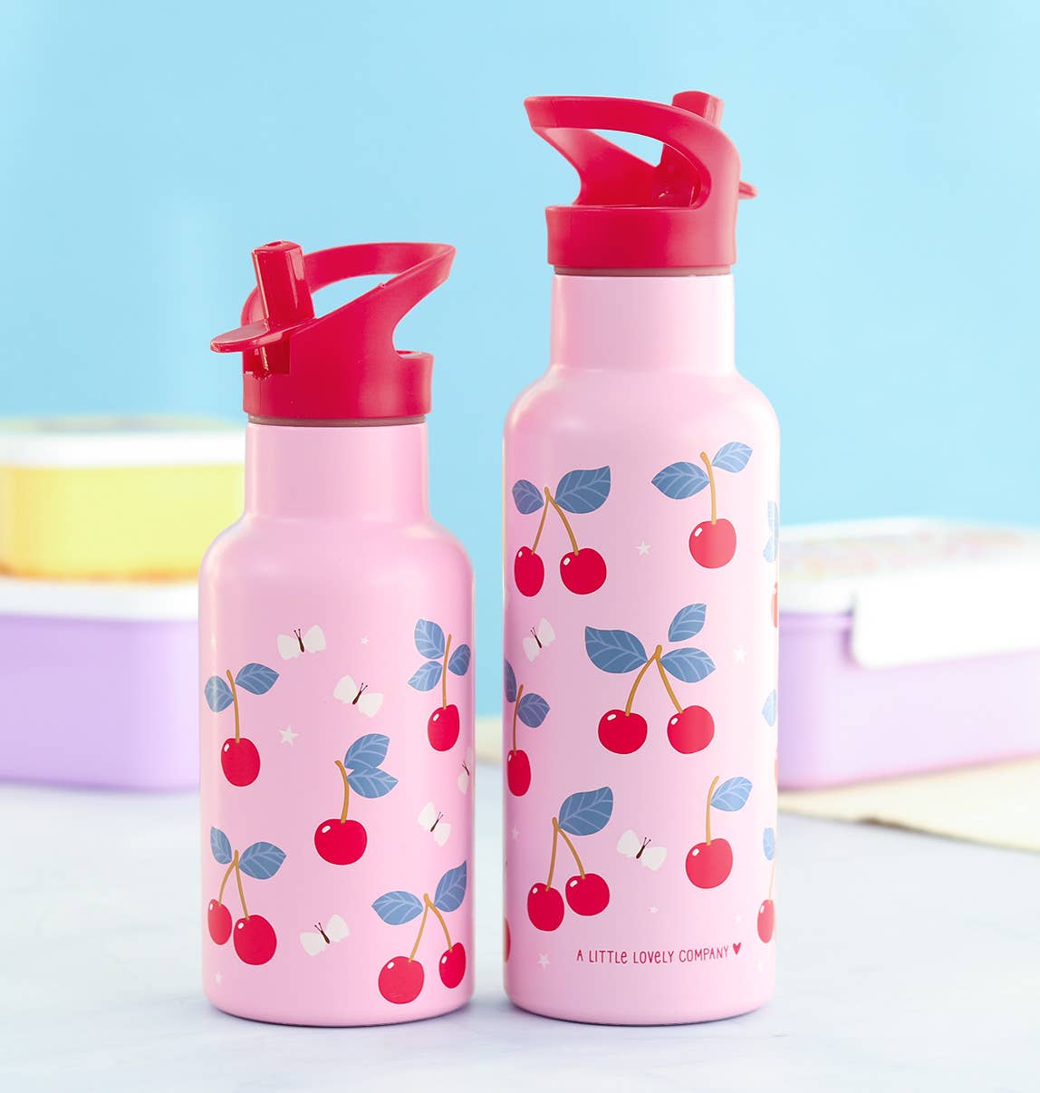 XL stainless steel drink/water bottle: Cherries