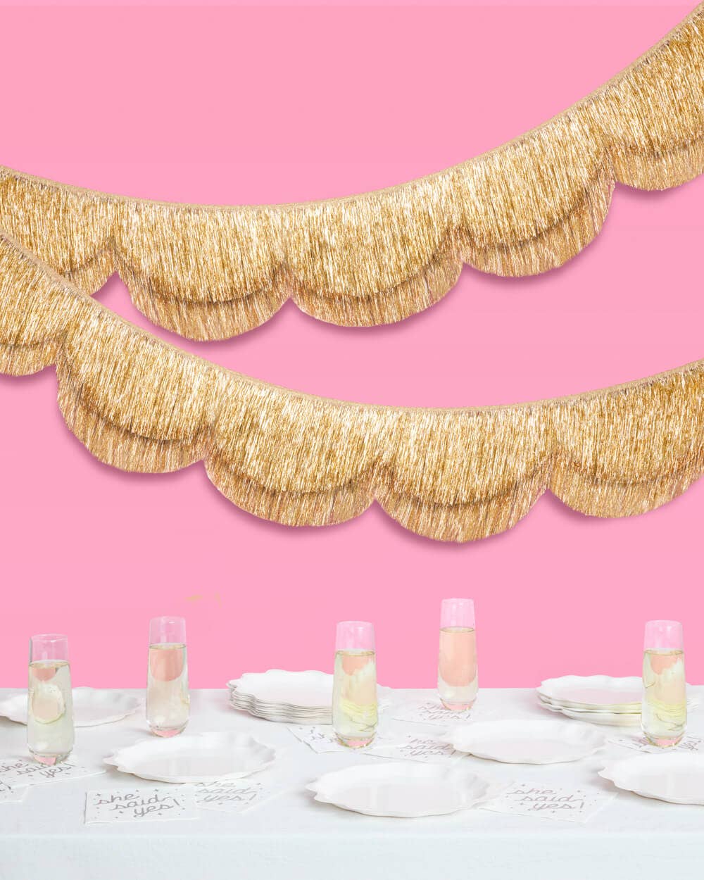 Stay Golden Fringe - scalloped banner, Tinsel, Golden birthday