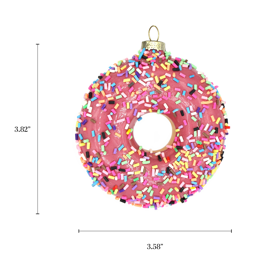 Pink Sprinkles Donut, Novelty Glass Dessert Holiday Ornament