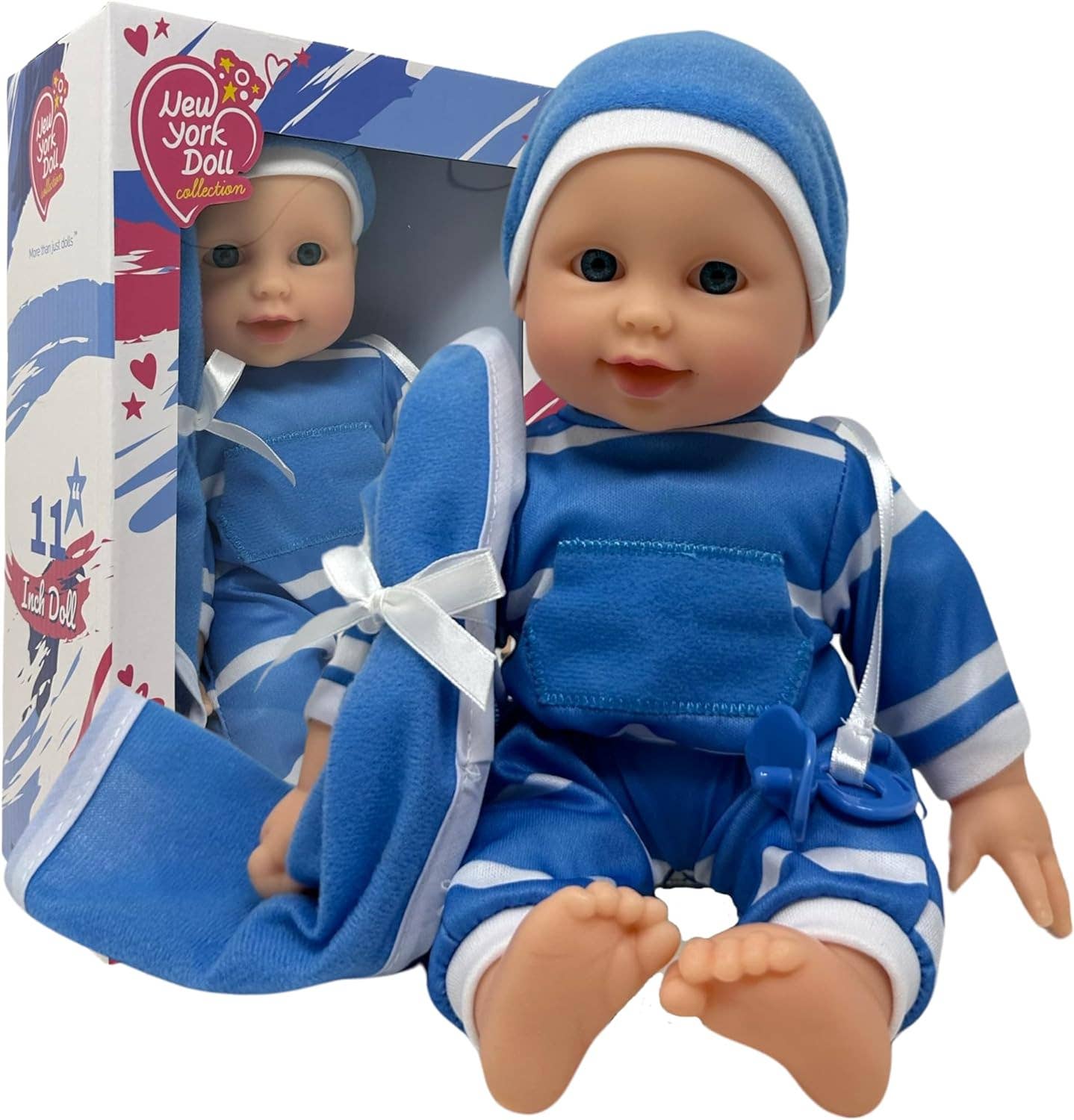 The New York Doll Collection 11" Doll Striped W/ Pacifier