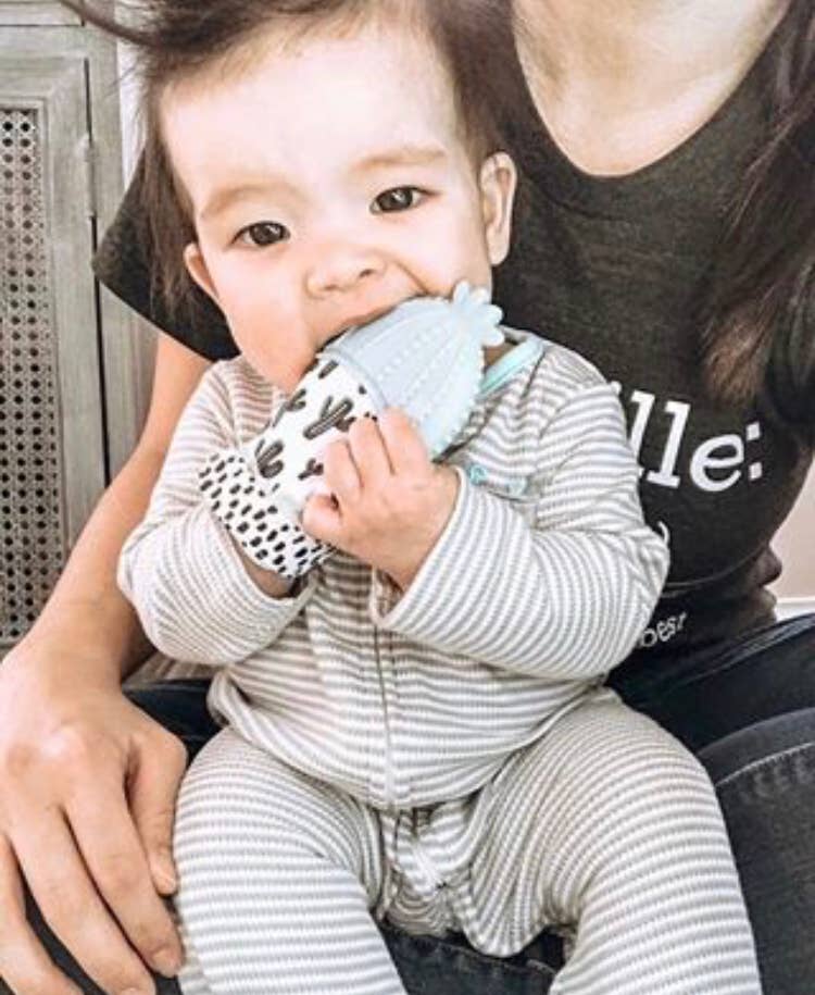 Itzy Mitt™ Silicone Teething Mitts: Lilac Dino