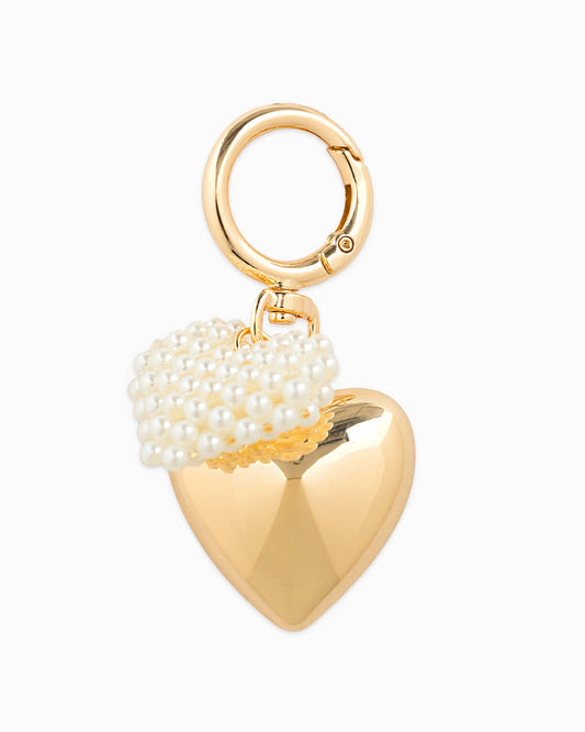 Double Puff Pearl Heart Bag Charm