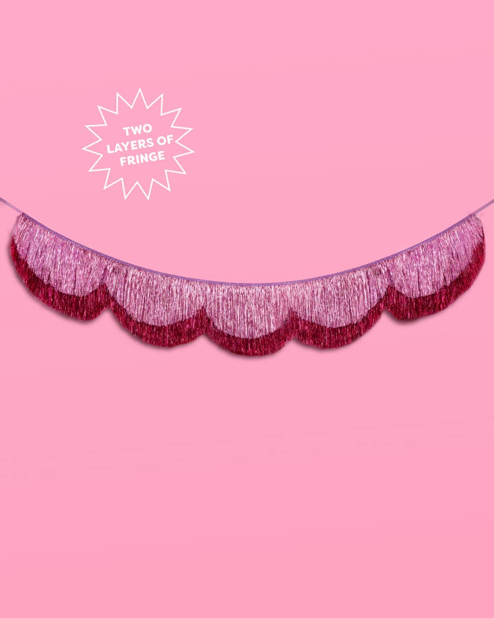 Pink Scalloped Shimmer Fringe Tinsel Banner, 5 feet