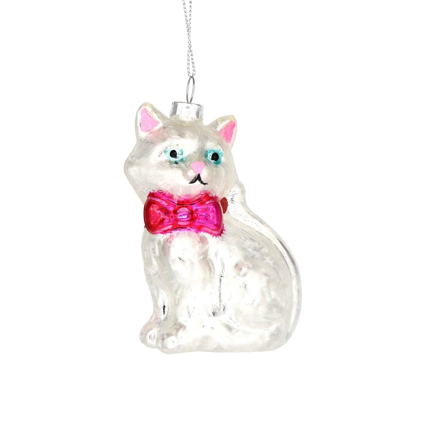 Vintage Christmas Ornament Glass Ball Cat Silver 2025