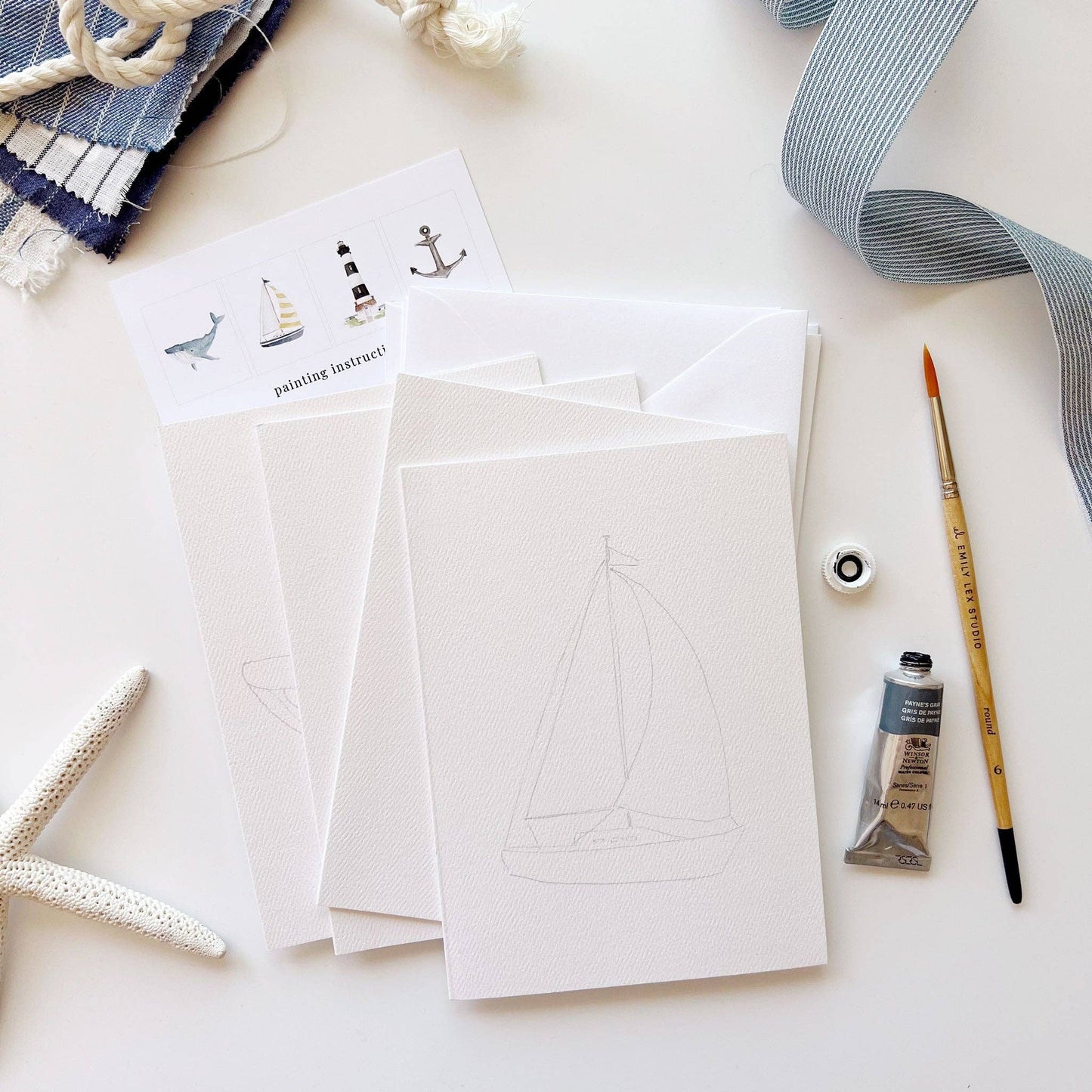 Seaside paintable watercolor notecard set