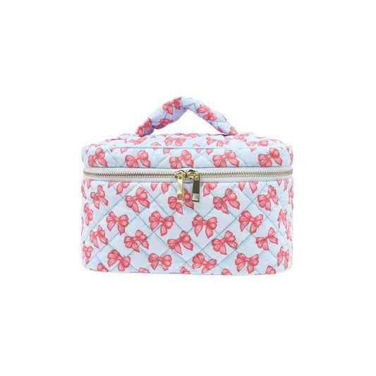 Karma Blue Ribbon Bow Quilted Makeup Cosmetic Vanity Bag