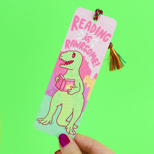 Reading Is Rawrsome Dinosaur Pun Funny Bookmark with Tassel