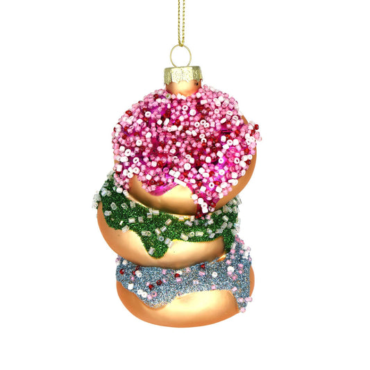 Christmas Ornaments Glass Handmade Pink Sprinkles Donut 2025