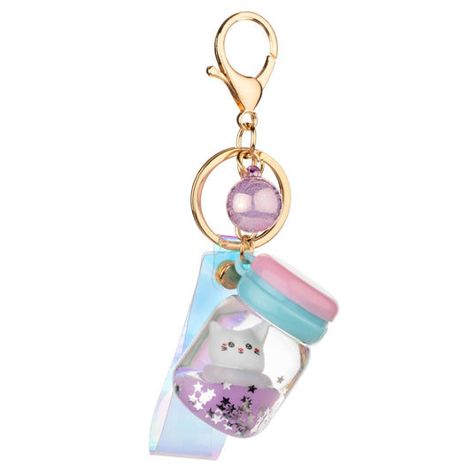 Slimey Cat Liquid Effect Sensory Keychain: Purple Slime Cat
