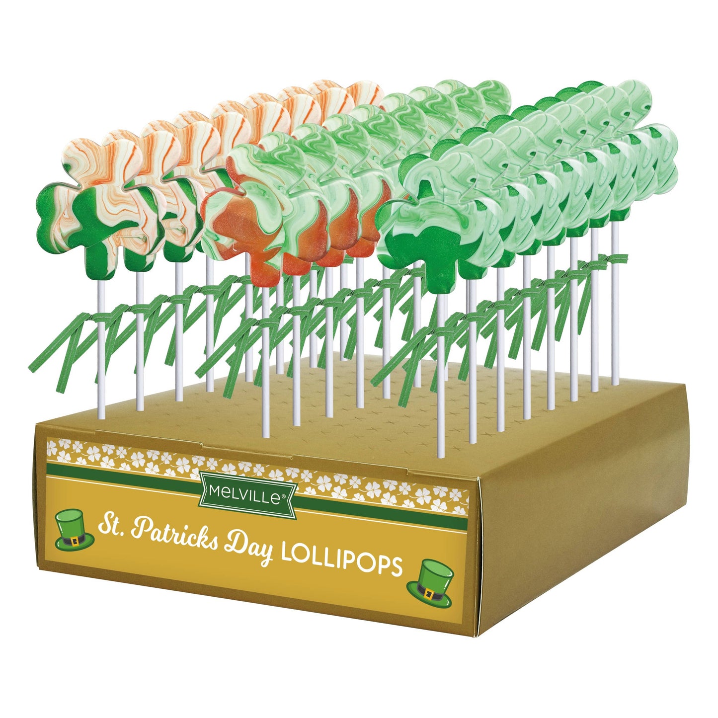 Melville Mini Shamrock Glitter Color Swirl Lollipop, 24ct