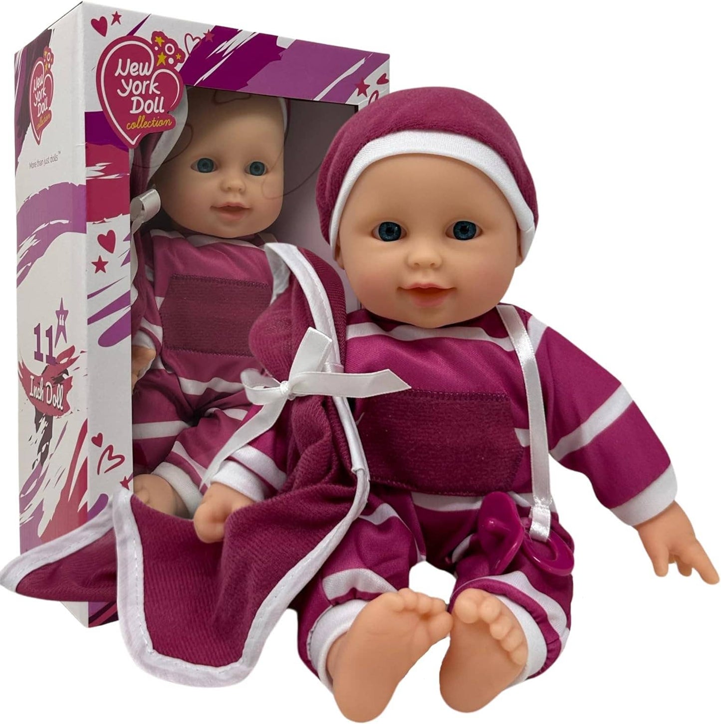 The New York Doll Collection 11" Doll Striped W/ Pacifier