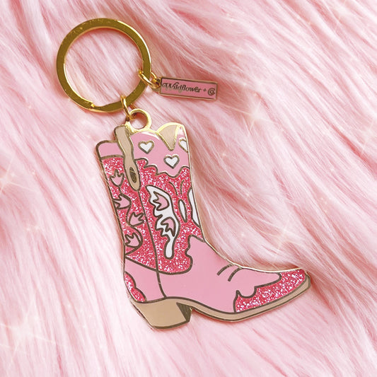 Cowgirl Boot Keychain, Pink Glitter Stocking Stuffer