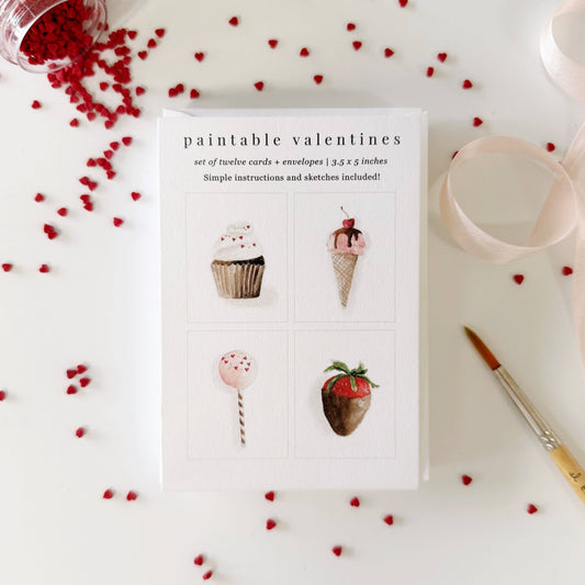 Sweet treats valentines paintable watercolor notecard set